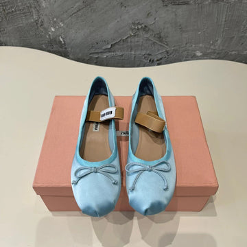 Ballet Flat Shoes Light Blue Glossy Sheepskin