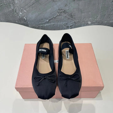 Ballet Flat Shoes Black Glossy Sheepskin