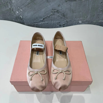 Ballet Flat Shoes Pastel Pink Color Glossy Sheepskin