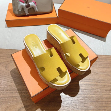 Hm 25S High Wedge Sandals In Dark Yellow Lambskin Style 27