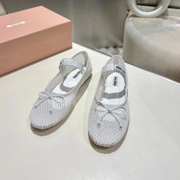 Mary Jane Flat In White Mesh