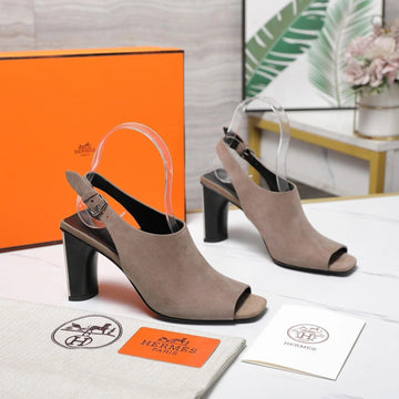 Hm 26SS Peep-Toe Sandals 80 Taupe Suede 601241