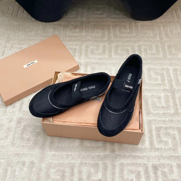 Ballet Flat Shoes In Black Mesh And Suede