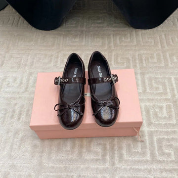 Bow Mary Jane Flat In Espresso Naplak Lambskin