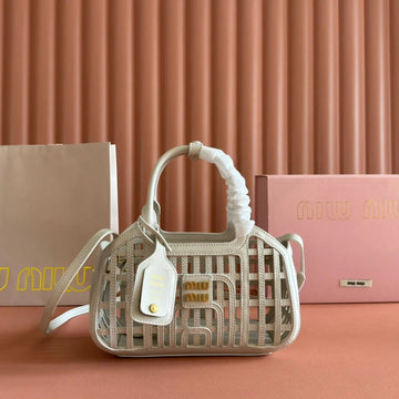 Woven Hollow Bag 24 In White Calfskin
