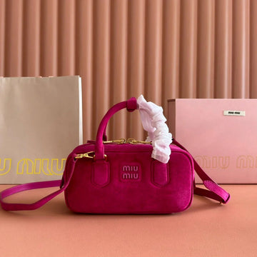 Arcadie Bag 22 In Fuchsia Suede Gold Hardware