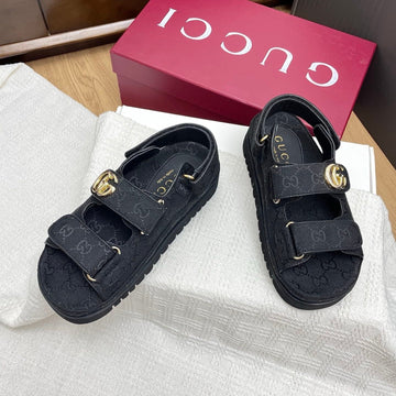 GG Classic Sandals 25S In Black Fabric With Gold Hardware