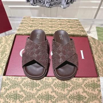 GG Slides In Dark Brown Suede With Embossed Logo Style 8