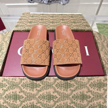 GG Slides In Burnt Orange Suede With Embossed Logo Style 5
