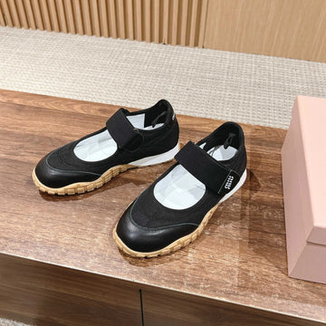 Ballet Shoes In Black Lambskin And Fabric Anti-Slip Rubber Sole