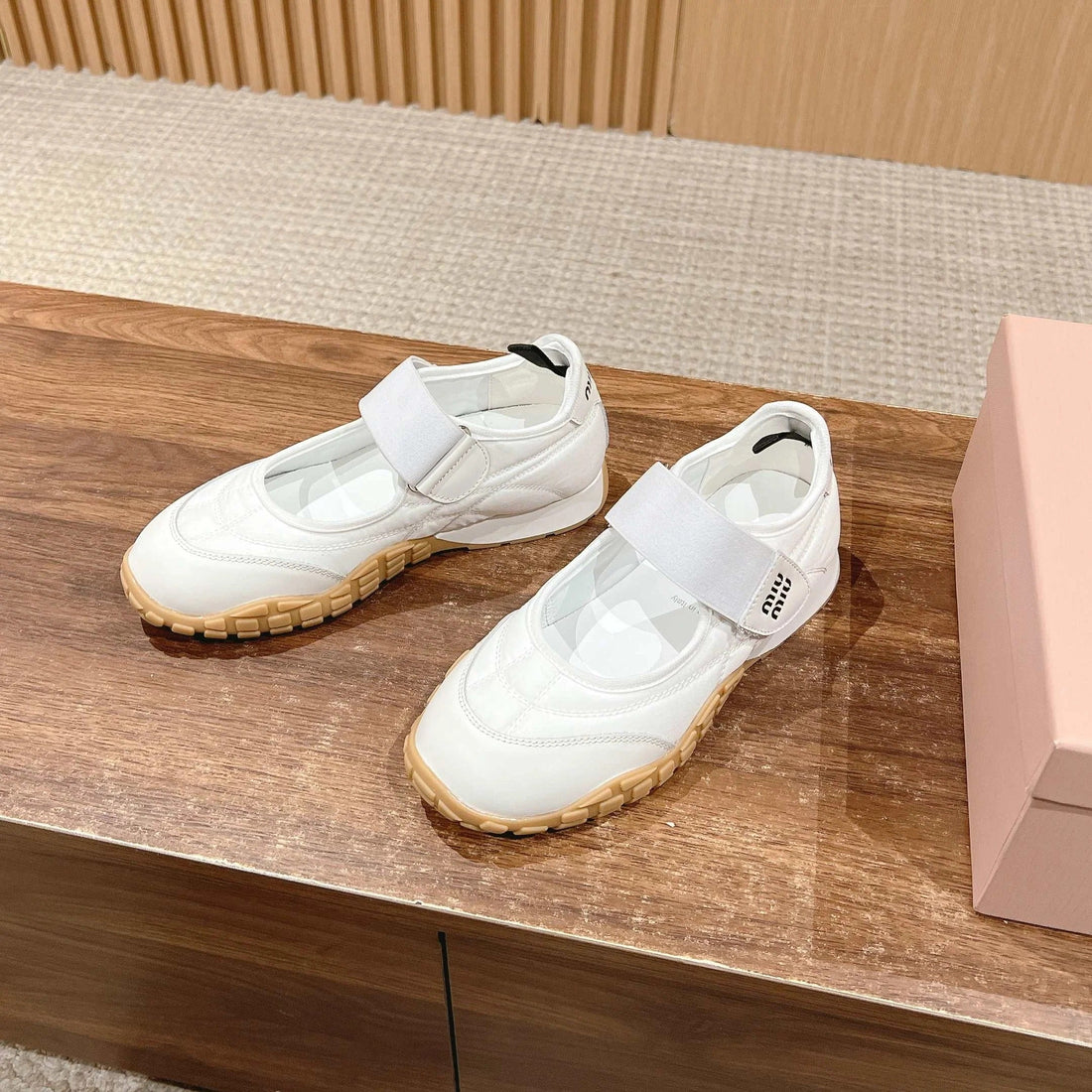 Ballet Shoes In White Lambskin And Fabric Anti-Slip Rubber Sole