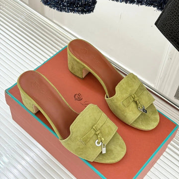 High Heels In Moss Yellow Suede And Lambskin