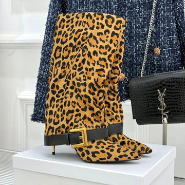 Balmain 25S Anthem Boots In Leopard Print Calfskin
