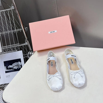 Ballet Flat Shoes White Glossy Sheepskin