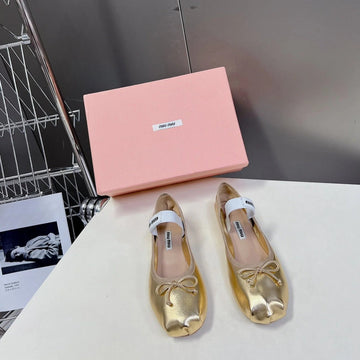 Ballet Flat Shoes Metallic Gold Sheepskin