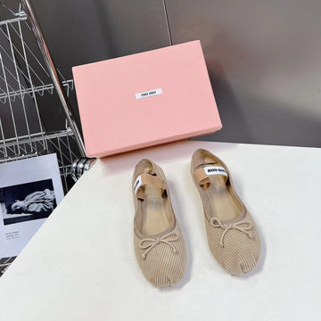 Ballet Flat Shoes Beige Sheepskin