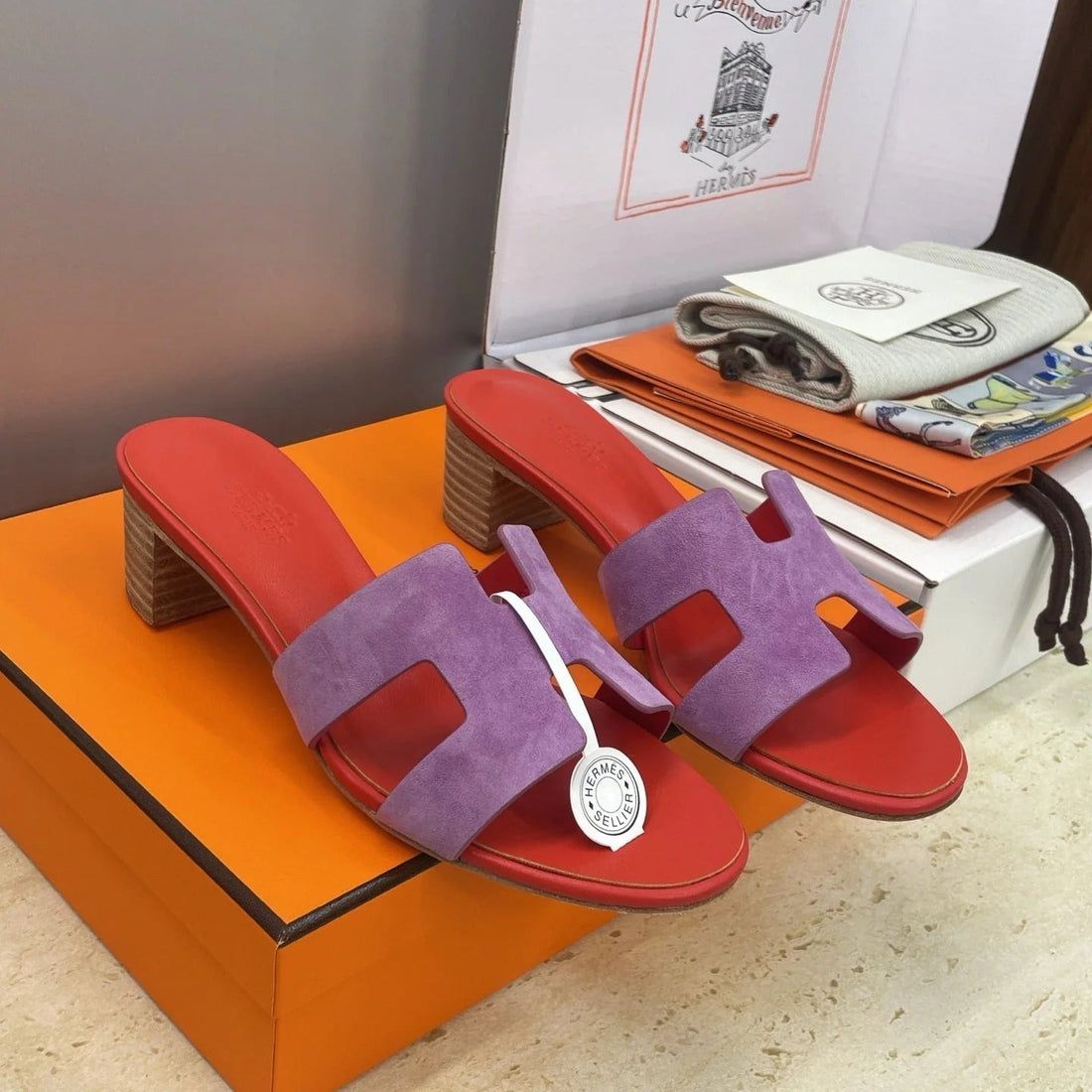 Hm 26SS Oran Sandals 45 Red Purple Suede Cowhide 607214