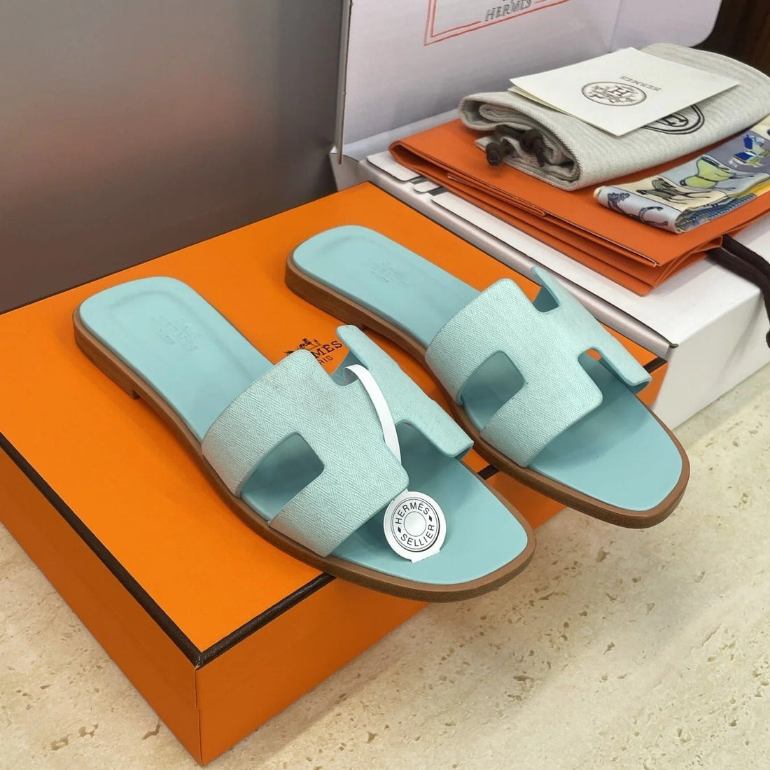 Hm 26SS Oran Sandals Light Sky Blue Calfskin 607233