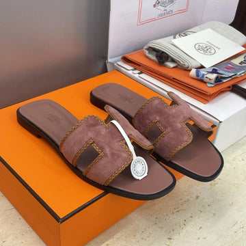 Hm 26SS Oran Sandals Pinkish Brown Suede Calfskin 607251
