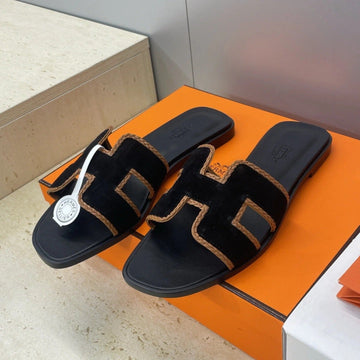 Hm 26SS Oran Sandals Black Brown Suede Calfskin 607254