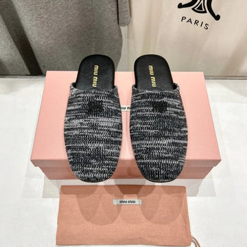 Knitted Mules In Black Mix White Wool