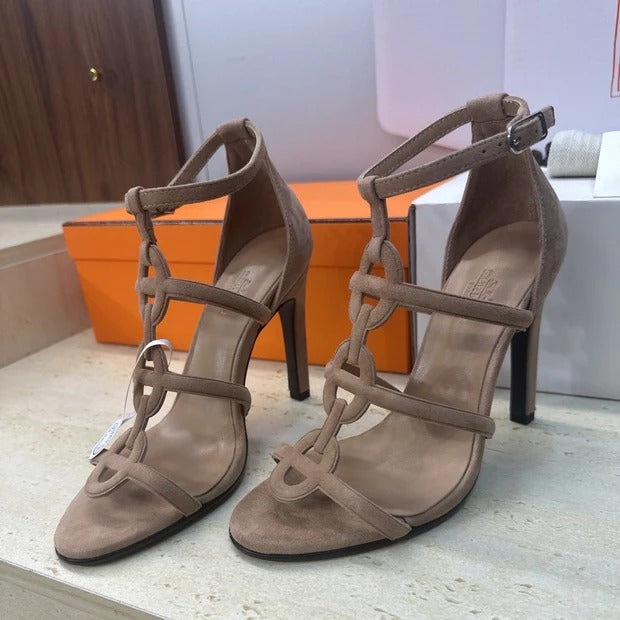 Hm 26SS High Heels Sandals 95 Taupe Suede 633222