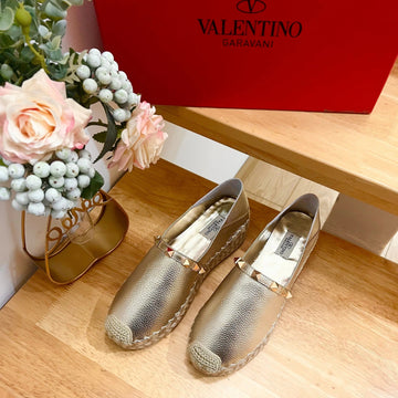 Flat Espadrille In Silver Calfskin 2 Cm With Studs