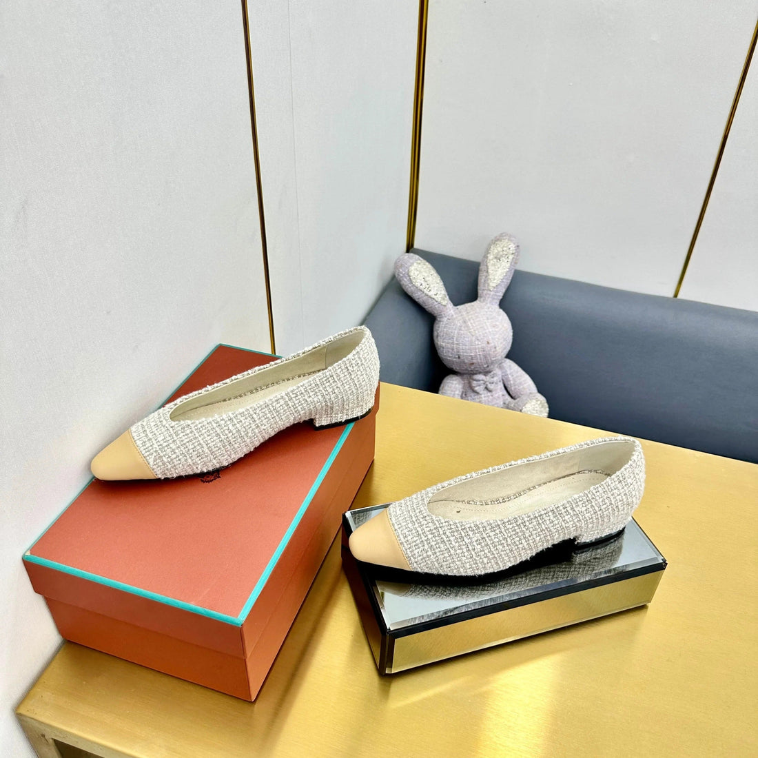 Ballet In White Tweed Mix Beige Lambskin