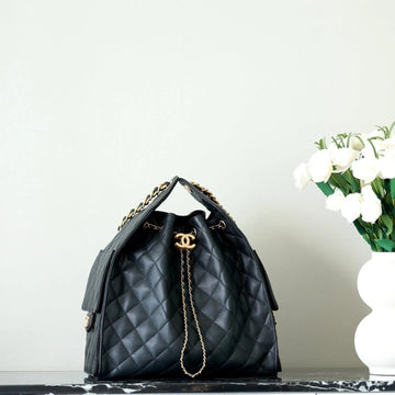 Chanel 25S Hobo Bag 40 Cm In Black Lambskin With Gold Hardware