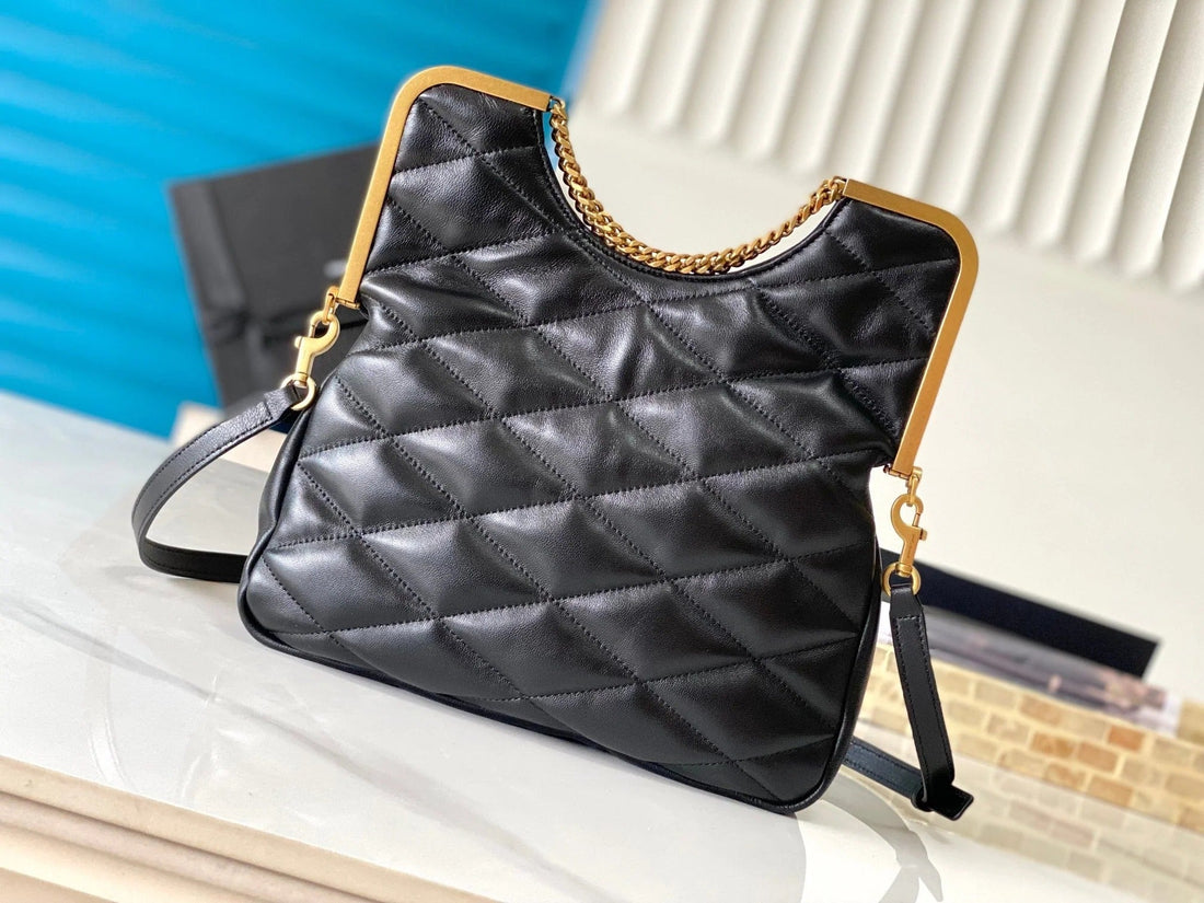 26 Black Sheepskin With Gold Buckle Bag