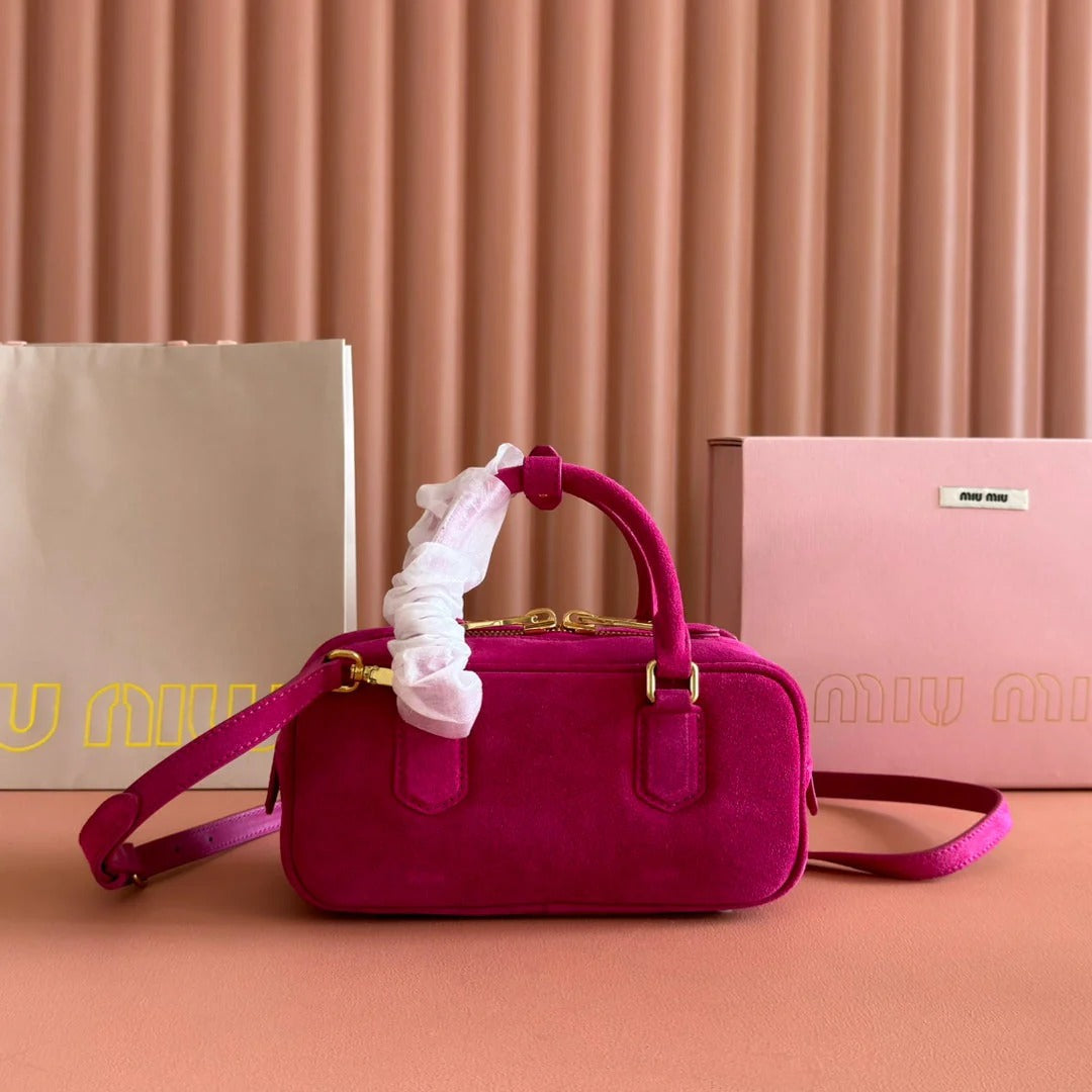 Arcadie Bag 22 In Fuchsia Suede Gold Hardware