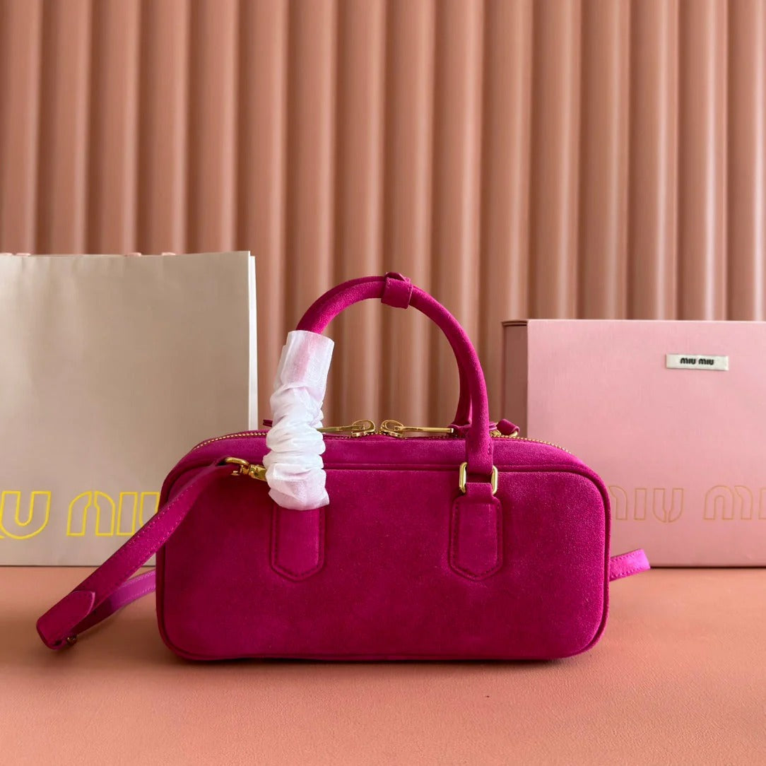Arcadie Bag 27 In Fuchsia Suede Gold Hardware