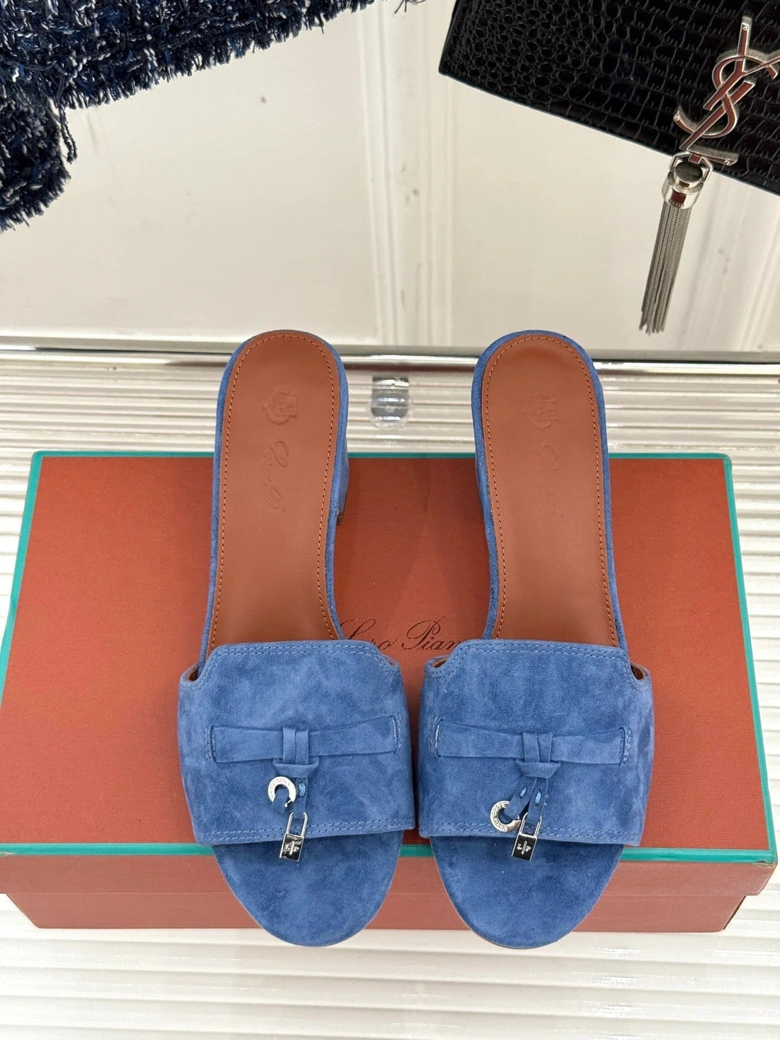High Heels In Blue Suede And Lambskin