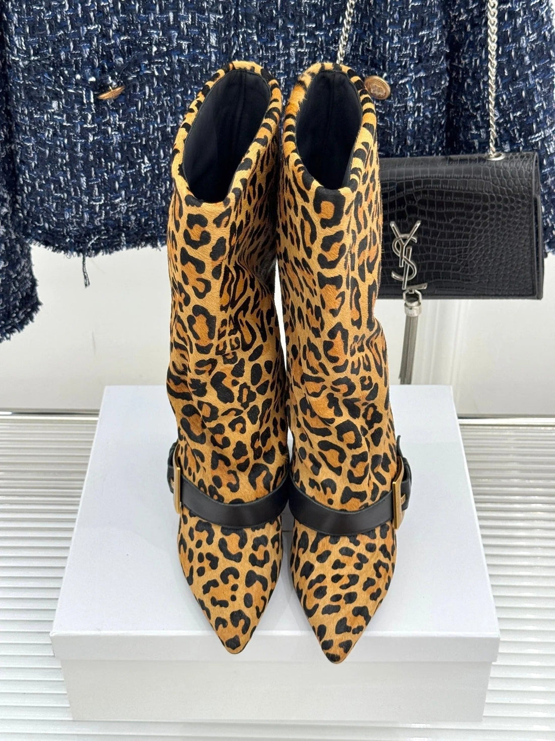 Balmain 25S Anthem Boots In Leopard Print Calfskin