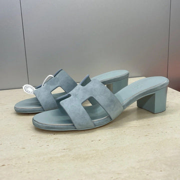 Hm 26SS Oran Sandals 45 Muted Teal Suede Cowhide 607219