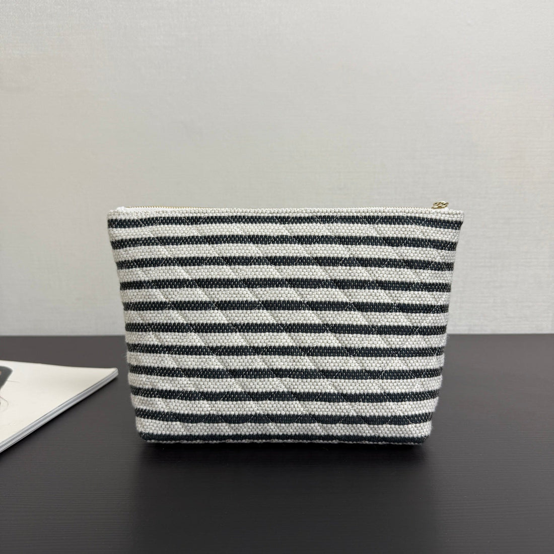 Chanel 26 Woven Clutch 19 White Black Canvas