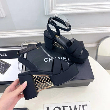 CC 26S Highheeled Platform Sandals 85 Black Striped Fabric 631870