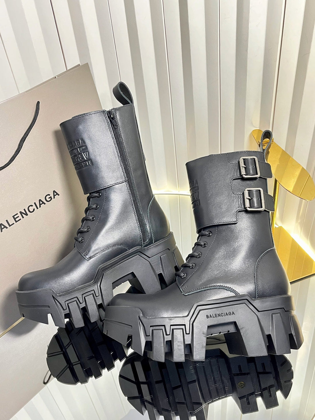 Balenciaga 2026 Bulldozer Lace-Up Boot Black Calfskin 616564