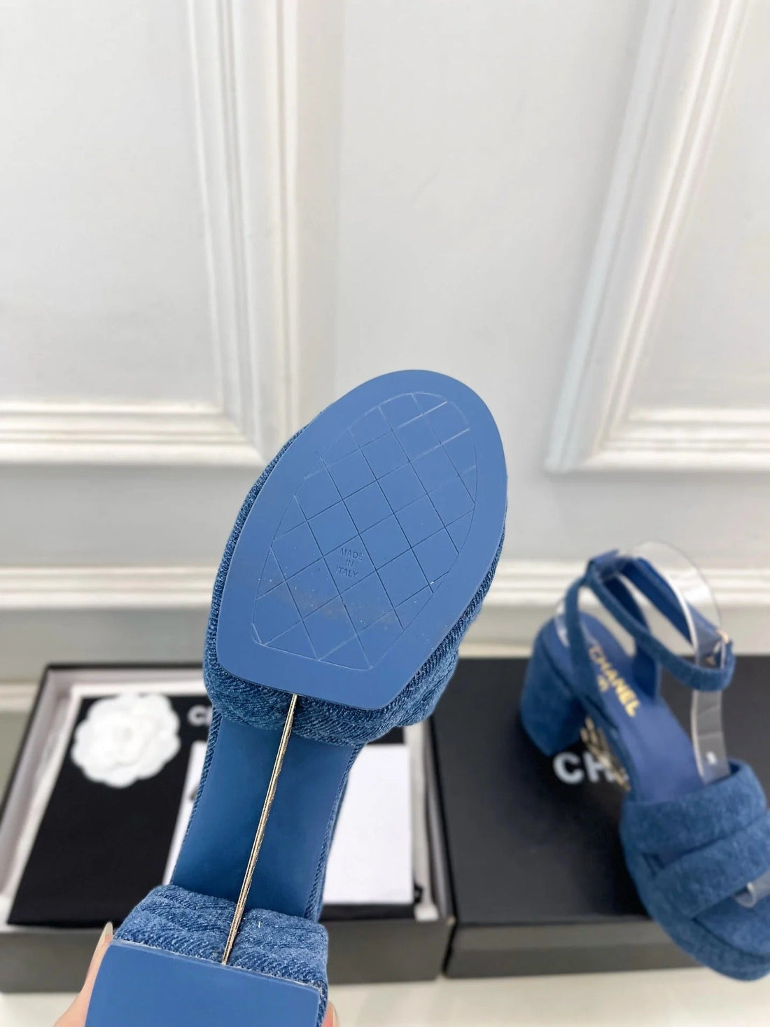 CC 26S Highheeled Platform Sandals 85 Dark Blue Denim 631871