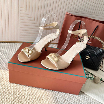 High Heels Sandals 80 Mm In Light Beige Satin Mix Suede