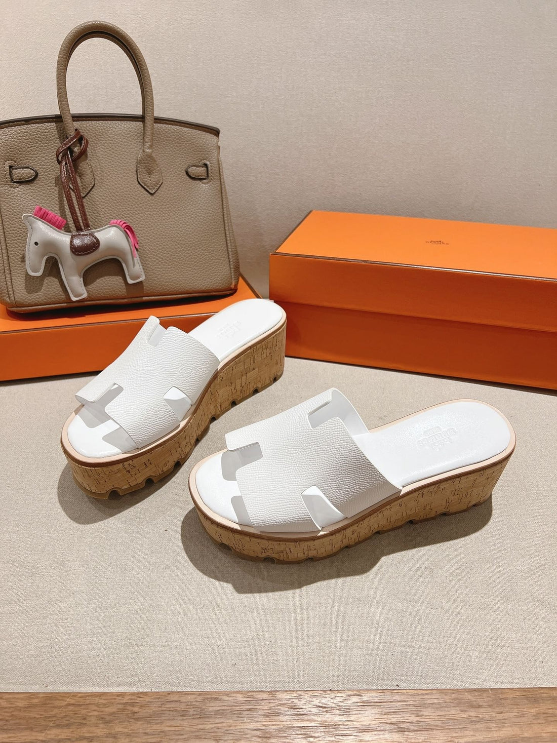 Hm 25S High Wedge Sandals In White Lambskin Style 34