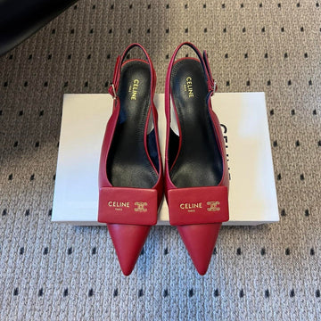 Celine 26 Pointed-Toe Slingback Red Sheepskin 619635