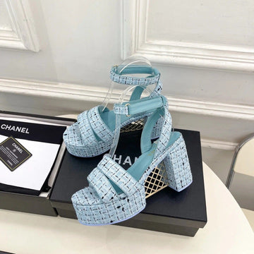 CC 26S Highheeled Platform Sandals 85 Light Blue Tweed 631865