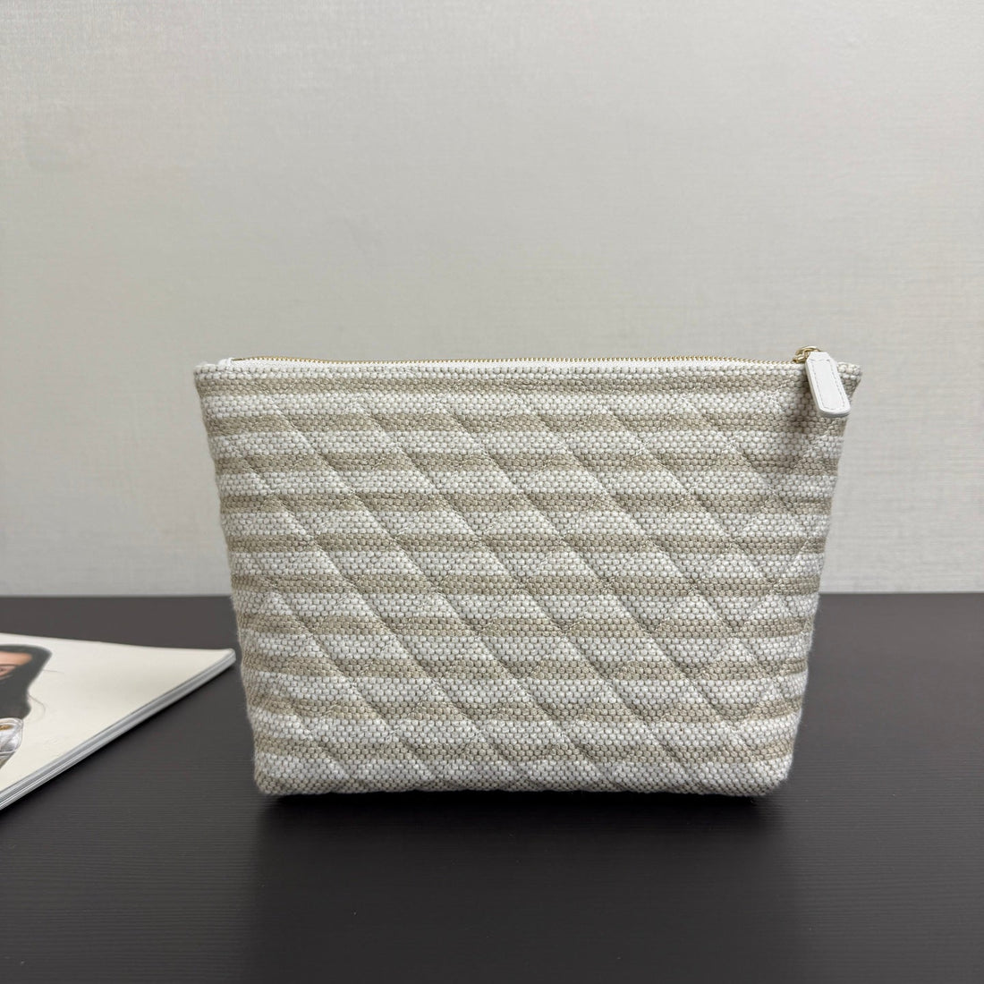 Chanel 26 Woven Clutch 19 White Beige Canvas