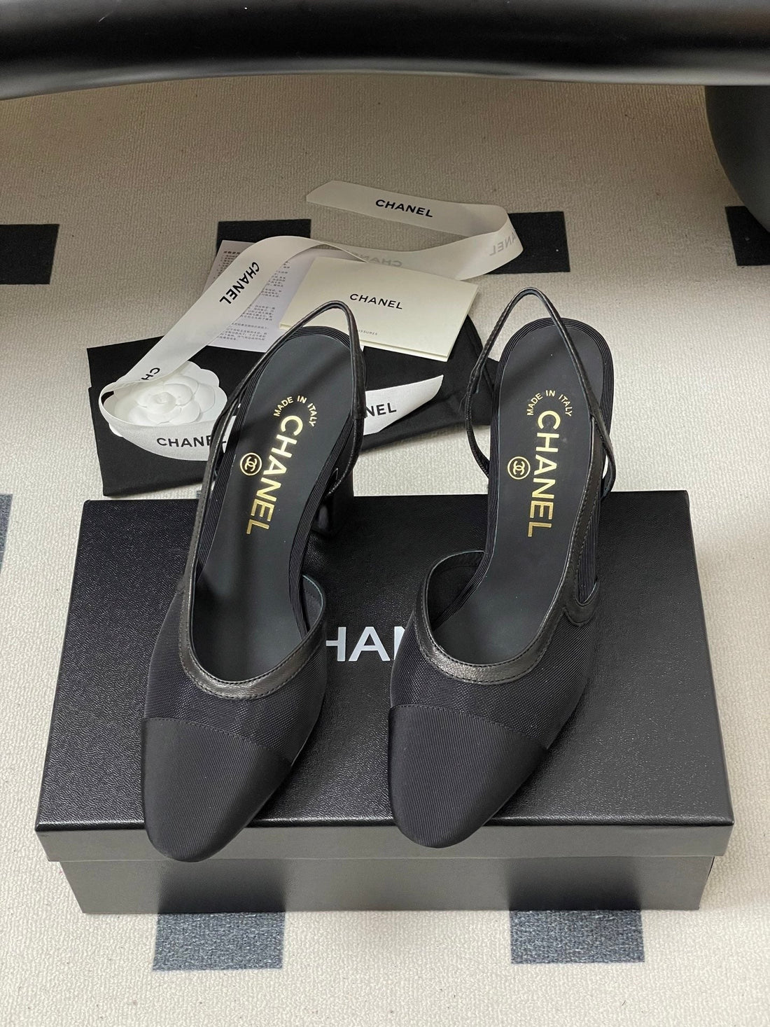 CC 26S Slingback 95 Black Mesh Fabric Sheepskin 649442