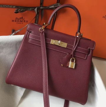 Kelly 25CM In Burgundy Red Calfskin Gold Hardware