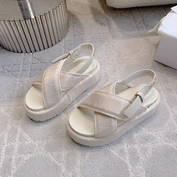 CD 26S Platform Sandals 65 Light Pink Canvas Lambskin 644287