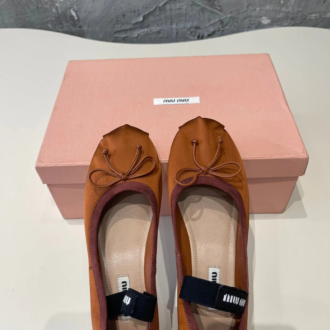 Ballet Flat Shoes Bright Brown Glossy Sheepskin