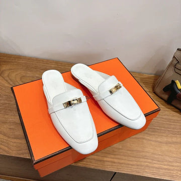 Hm 26SS Mule Full White Calfskin Gold Buckle 638468