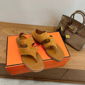 Hm 26SS Thong Sandal Brown Suede Calfskin 638407